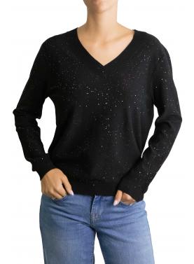 Maglioncino tinta unita con brillantini con scollo a V